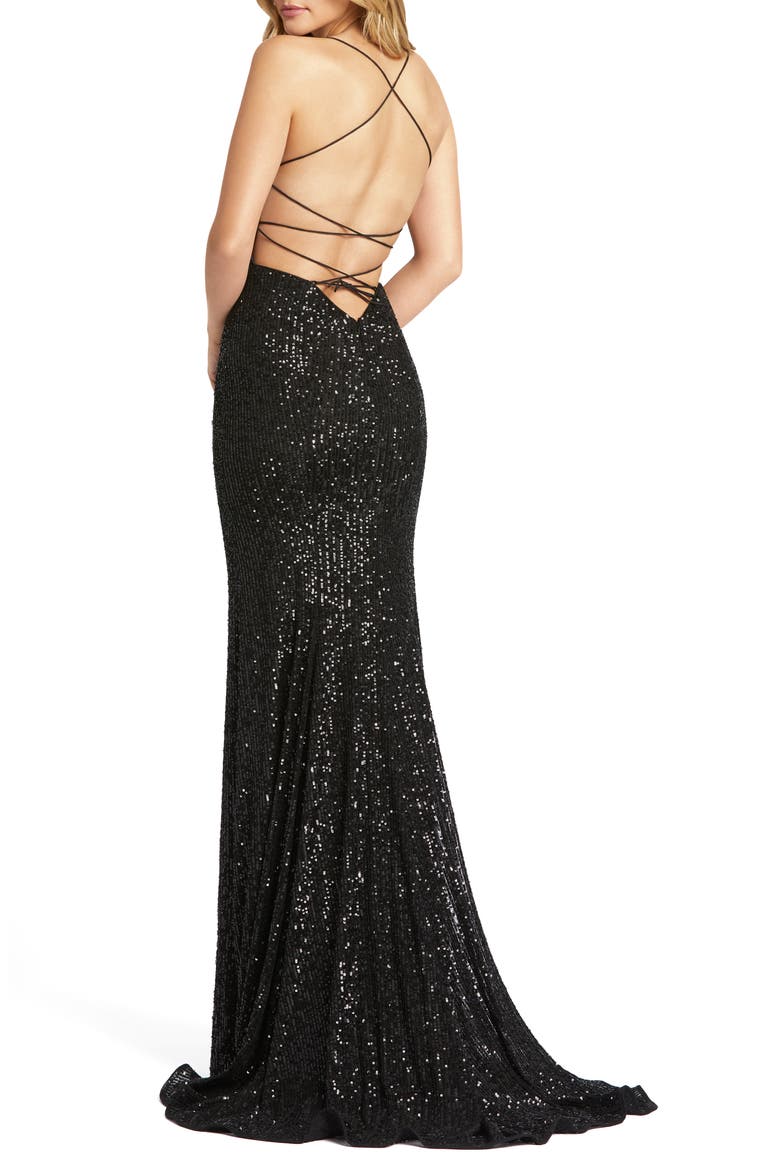 Sequin Strappy Back Gown, Alternate, color, BLACK