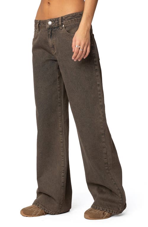Shop Edikted Zahra Low Rise Baggy Wide Leg Jeans In Brown-washed
