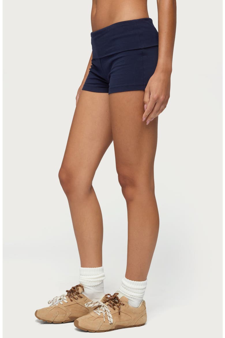 Marleaux Foldover Stretch Cotton Shorts, Alternate, color, NAVY