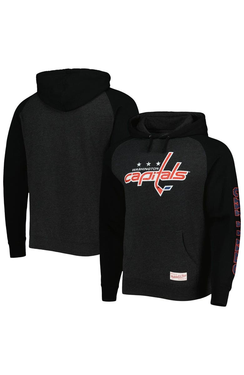Mitchell & Ness Men's Mitchell & Ness Heather Black Washington Capitals Distressed Logo Raglan Pullover Hoodie, Main, color, 