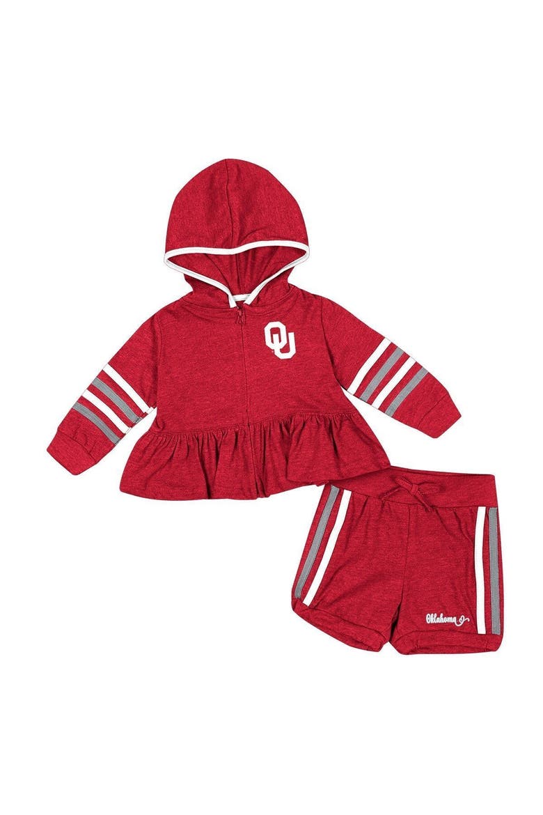 Girls Infant Colosseum Crimson Oklahoma Sooners Spoonful Full-Zip Hoodie & Shorts Set, Main, color, Crimson