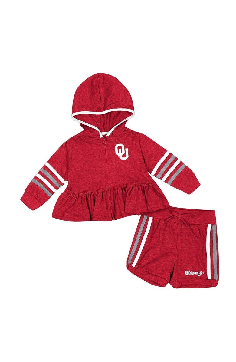 COLOSSEUM Girls Infant Colosseum Crimson Oklahoma Sooners Spoonful Full-Zip Hoodie & Shorts Set, Main, color, 