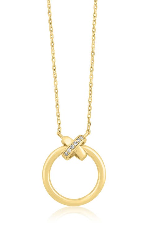 Cubic Zirconia Circle X Pendant Necklace