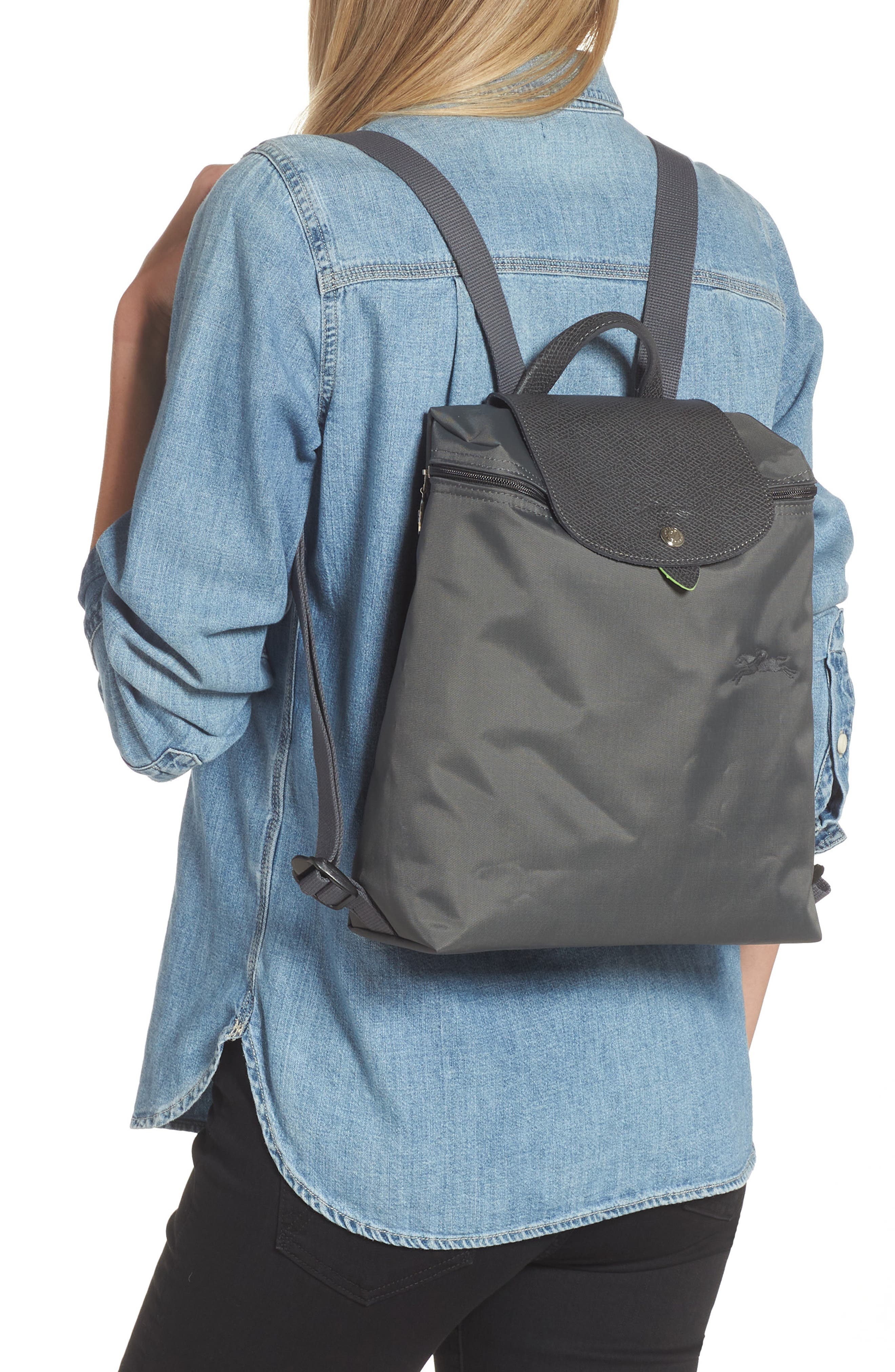 Longchamp Mini Le Pliage Green Recycled Canvas Backpack, Alternate, color, 