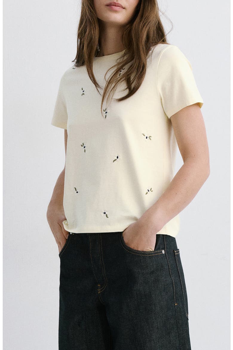 Floral Embroidered Cotton T-Shirt, Main, color, VANILLA