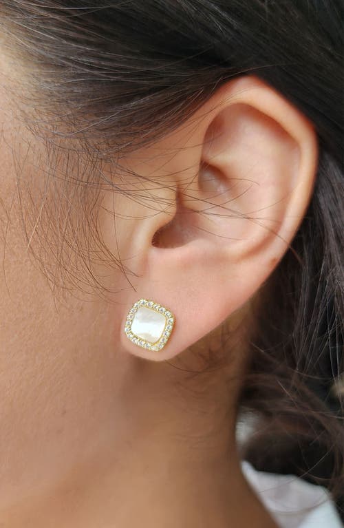Adornia 14k Gold Plated Cushion-shaped Mother Of Pearl Cz Halo Stud Earrings
