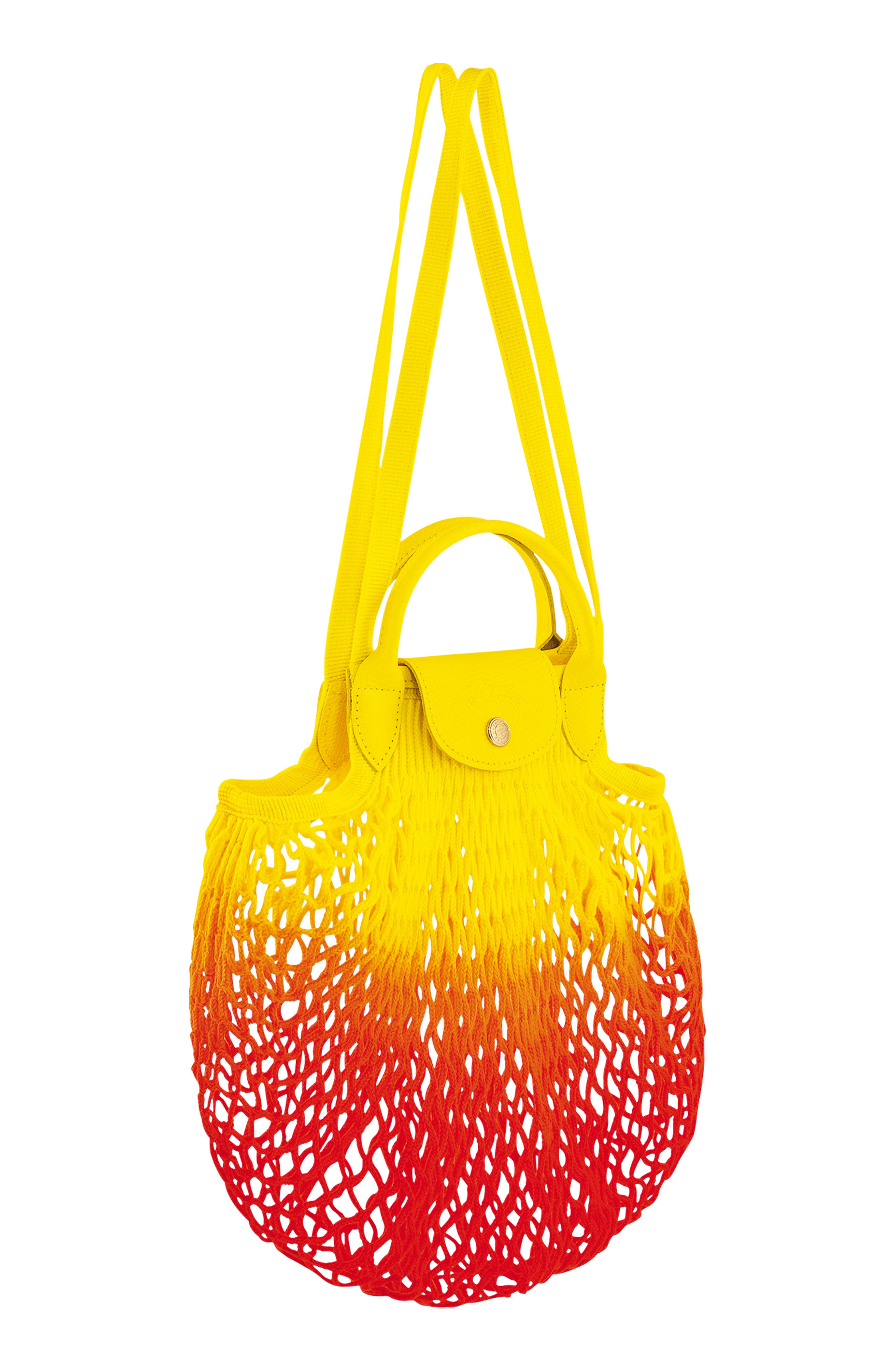 Longchamp Le Pliage Filet Dip Dye Knit Shoulder Bag, Alternate, color, Yellow/ Orange