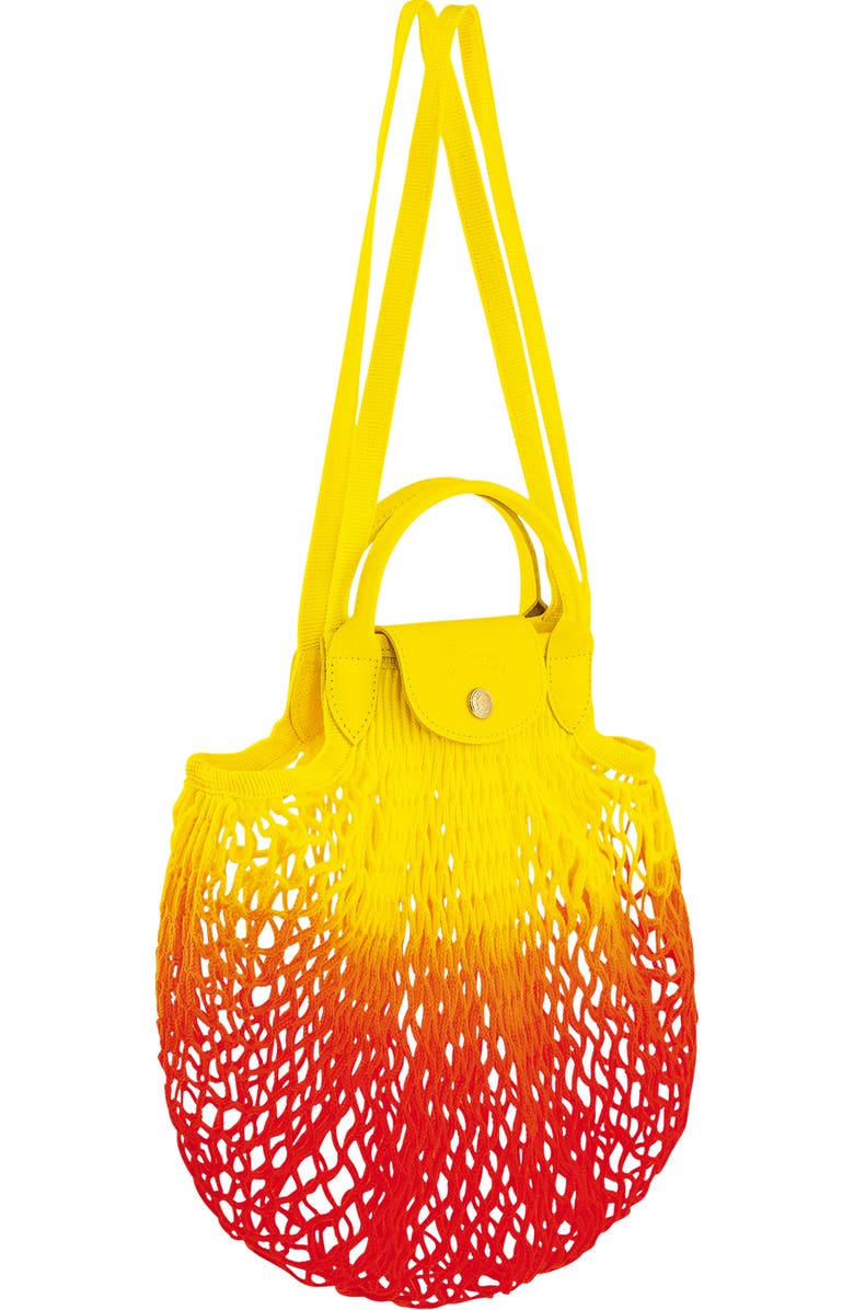 Longchamp Le Pliage Filet Dip Dye Knit Shoulder Bag, Alternate, color, Yellow/ Orange