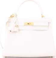 Pre-Owned Hermes Kelly Handbag White Evercolor with Gold Hardware 28