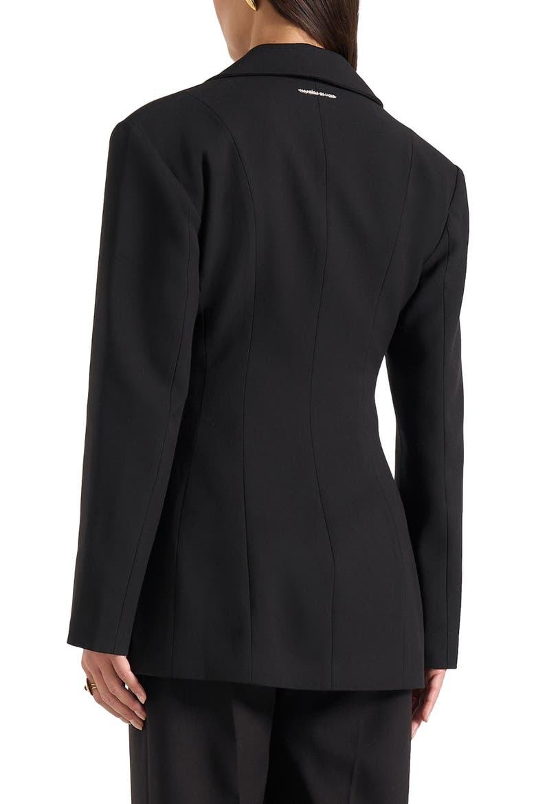 Claire Wide Shoulder Cinch Waist Blazer, Alternate, color, Black