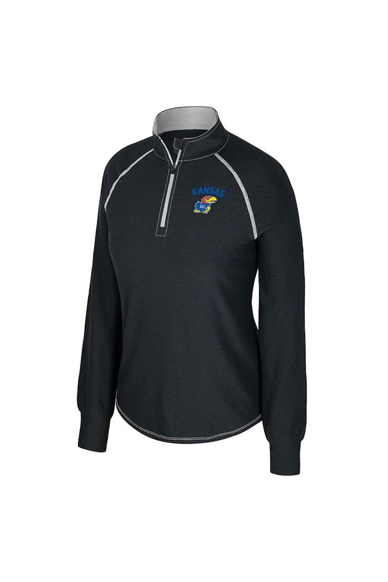 Women's Colosseum Black Kansas Jayhawks Bikram Raglan Quarter-Zip Top, Alternate, color, Black
