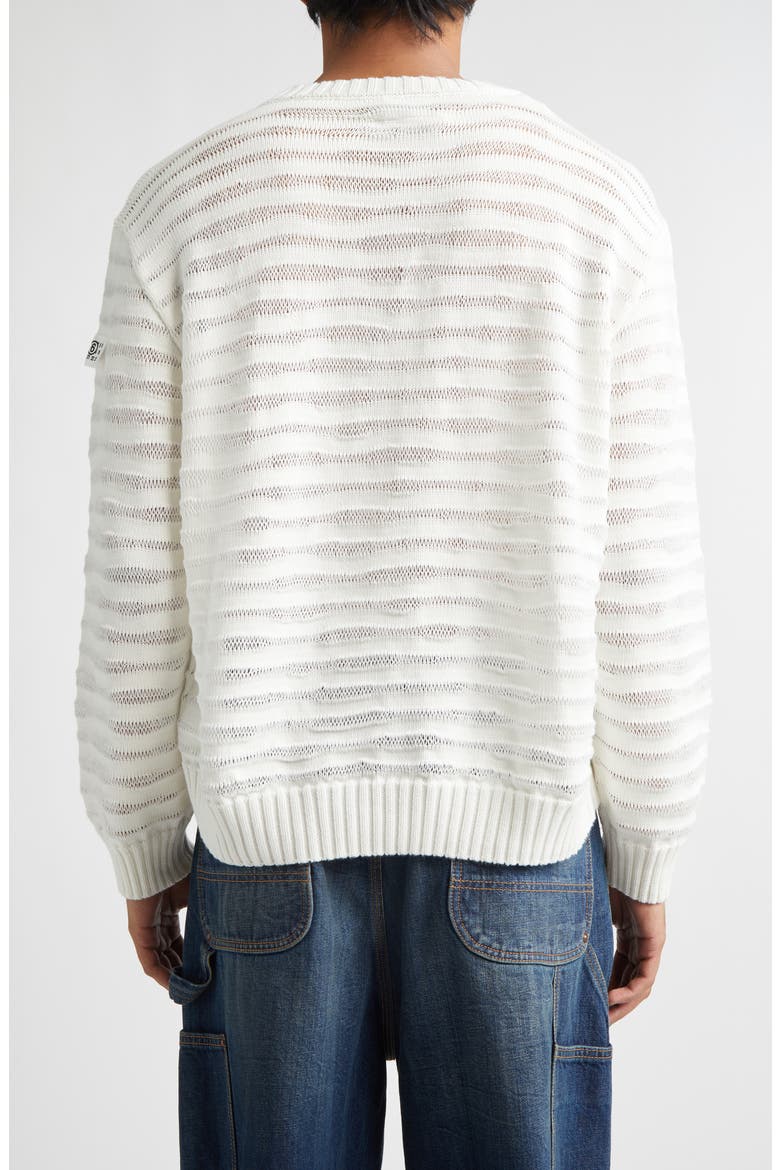 Open Knit Stripe Cotton Crewneck Sweater, Alternate, color, OFF WHITE