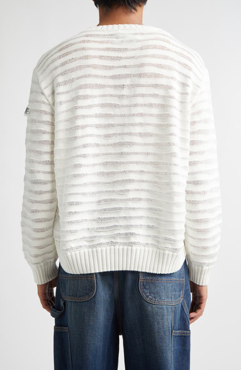 MM6 Maison Margiela Open Knit Stripe Cotton Crewneck Sweater, Alternate, color, Off White