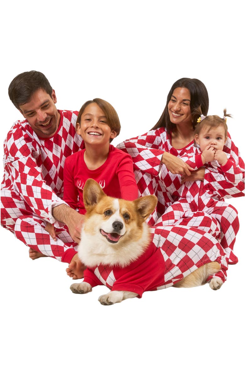 Leveret Kids Two-Piece Cotton Matching Family Holiday Pajamas, Argyles & Holiday Prints, Alternate, color, Argyle Red & White