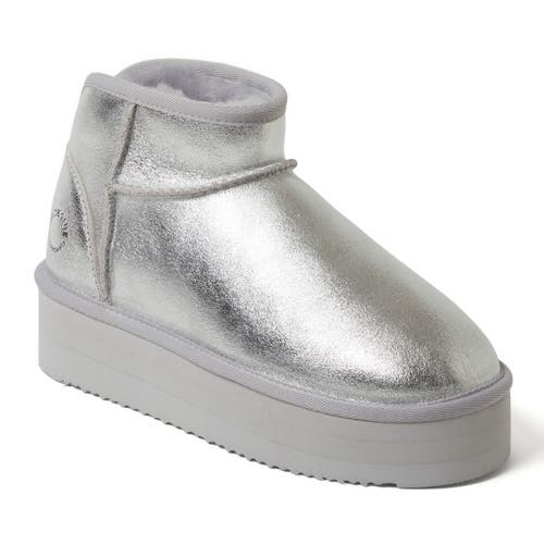 Shop Dearfoams Fireside Kingston Genuine Shearling Platform Bootie In Silver