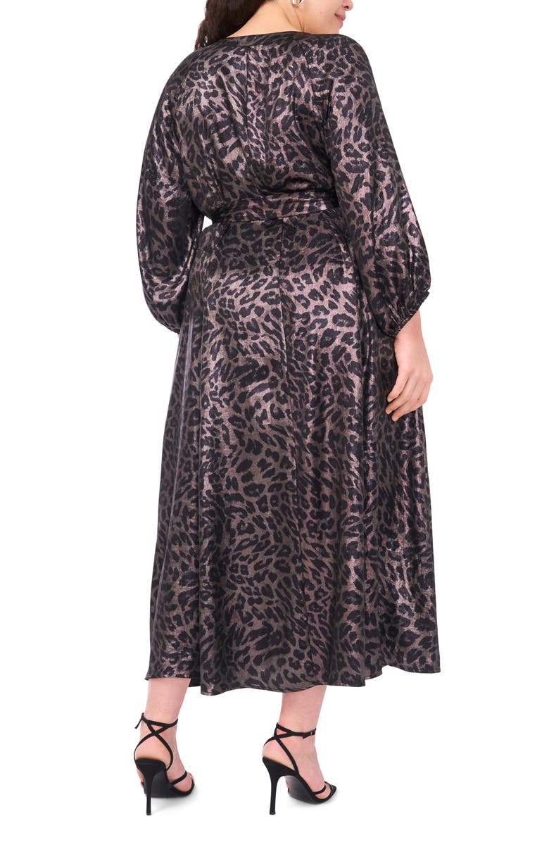 Vince Camuto Metallic Tie Waist Long Sleeve Maxi Dress, Alternate, color, Rich Black