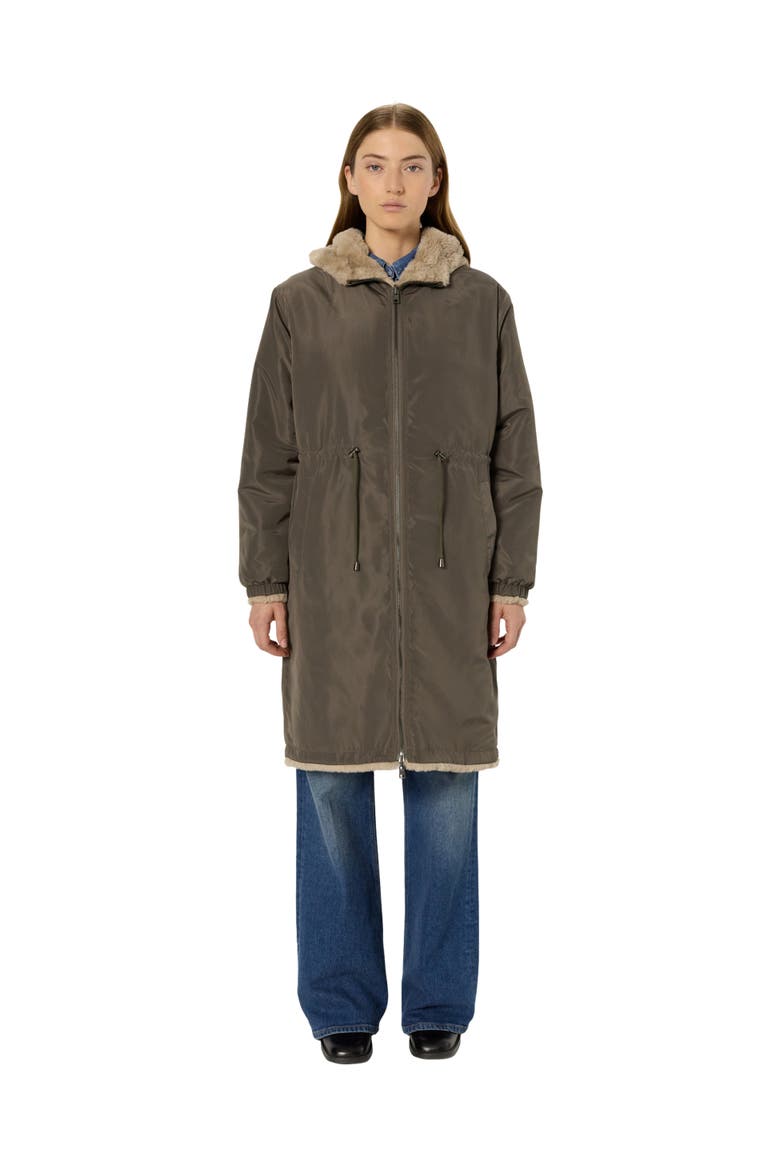 Mayline Reversible Faux Fur Parka Coat, Main, color, Khaki Green