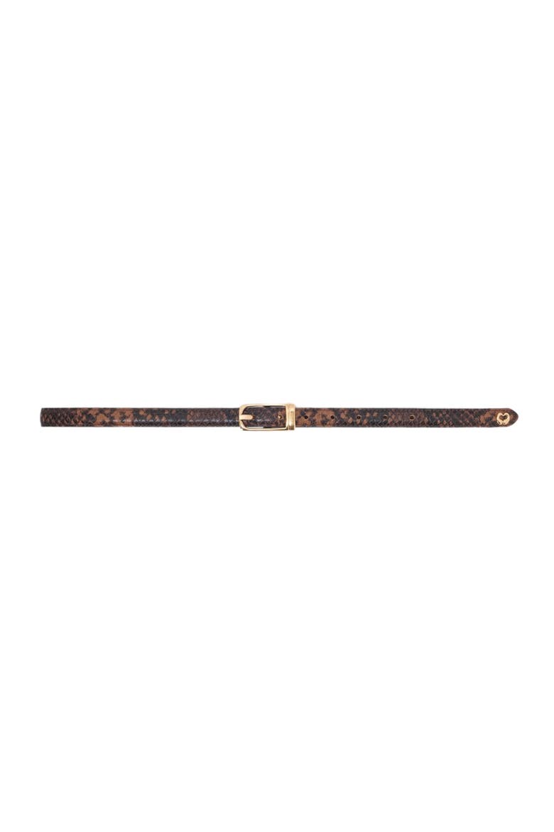 Slim embossed leather belt, Main, color, Brown snake print