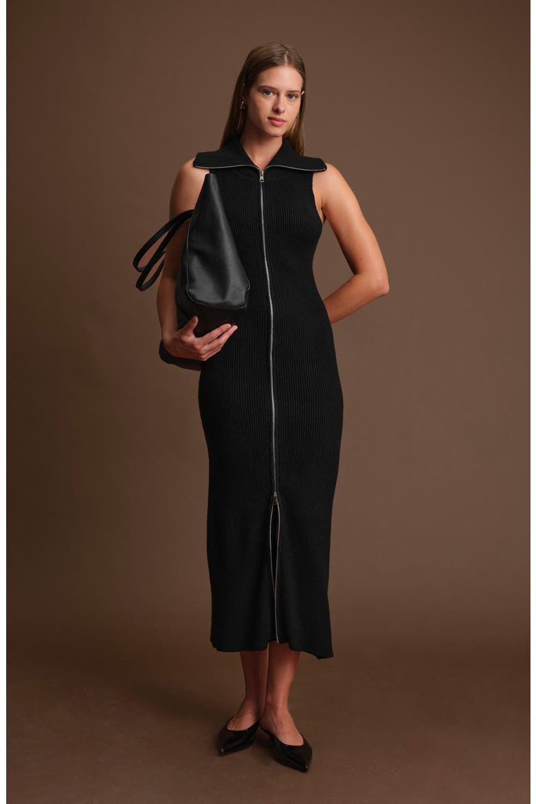 Paul Front Zip Knit Dress, Alternate, color, BLACK