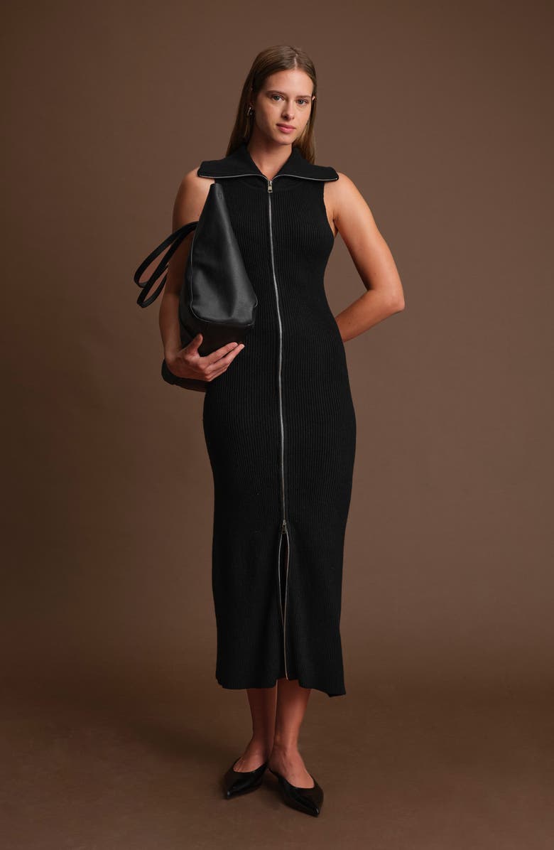 DELUC Paul Front Zip Knit Dress, Alternate, color, Black