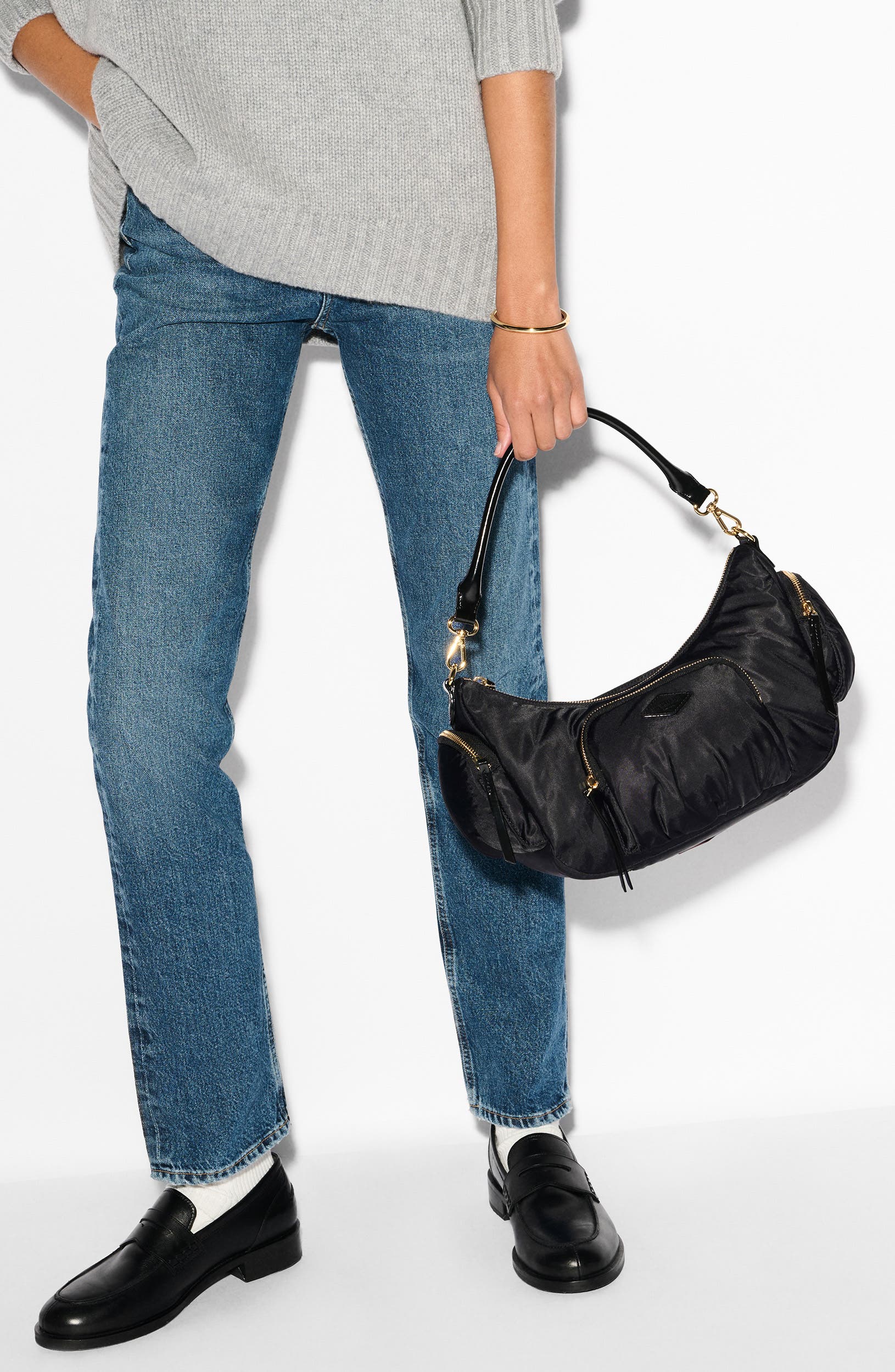 MZ Wallace Medium Chelsea Nylon Shoulder Bag, Alternate, color, Black