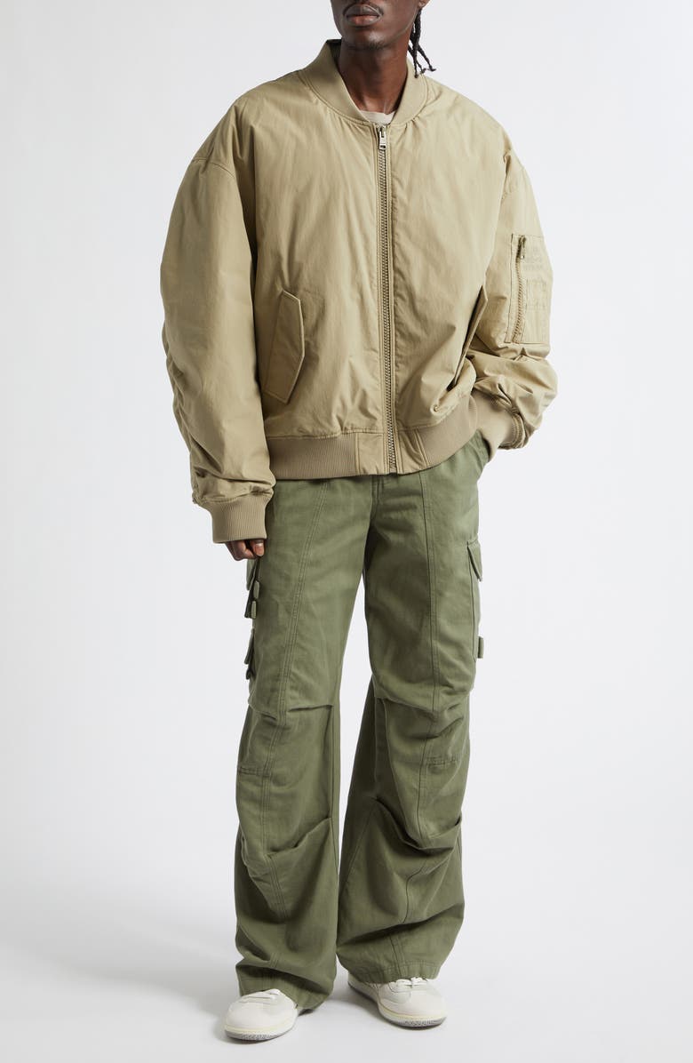 Balmain Embroidered Pocket Cotton Bomber Jacket, Alternate, color,