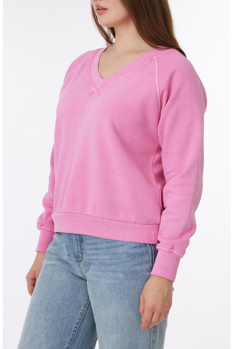 Delilah Sunwashed Fleece V-Neck Sweatshirt, Alternate, color, AURORA PINK