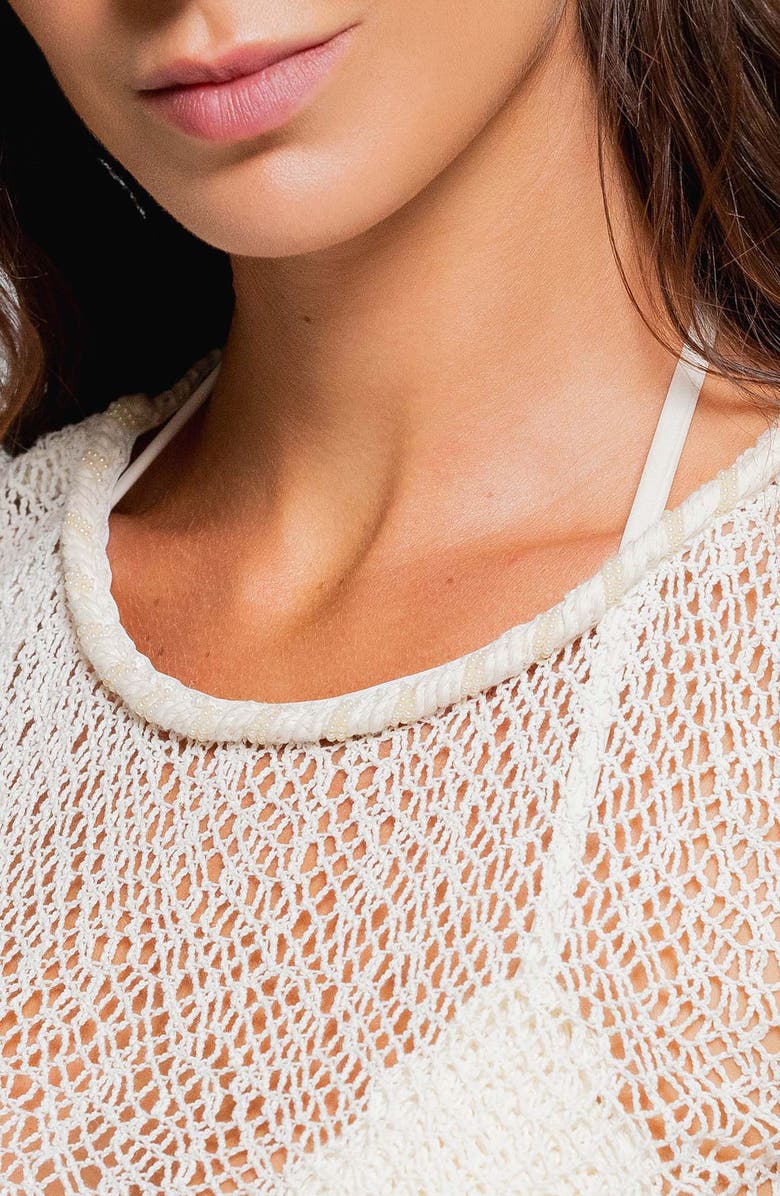 Cosita Linda Sheer Crop Cotton Blend Crochet Cover-Up Top, Alternate, color, 