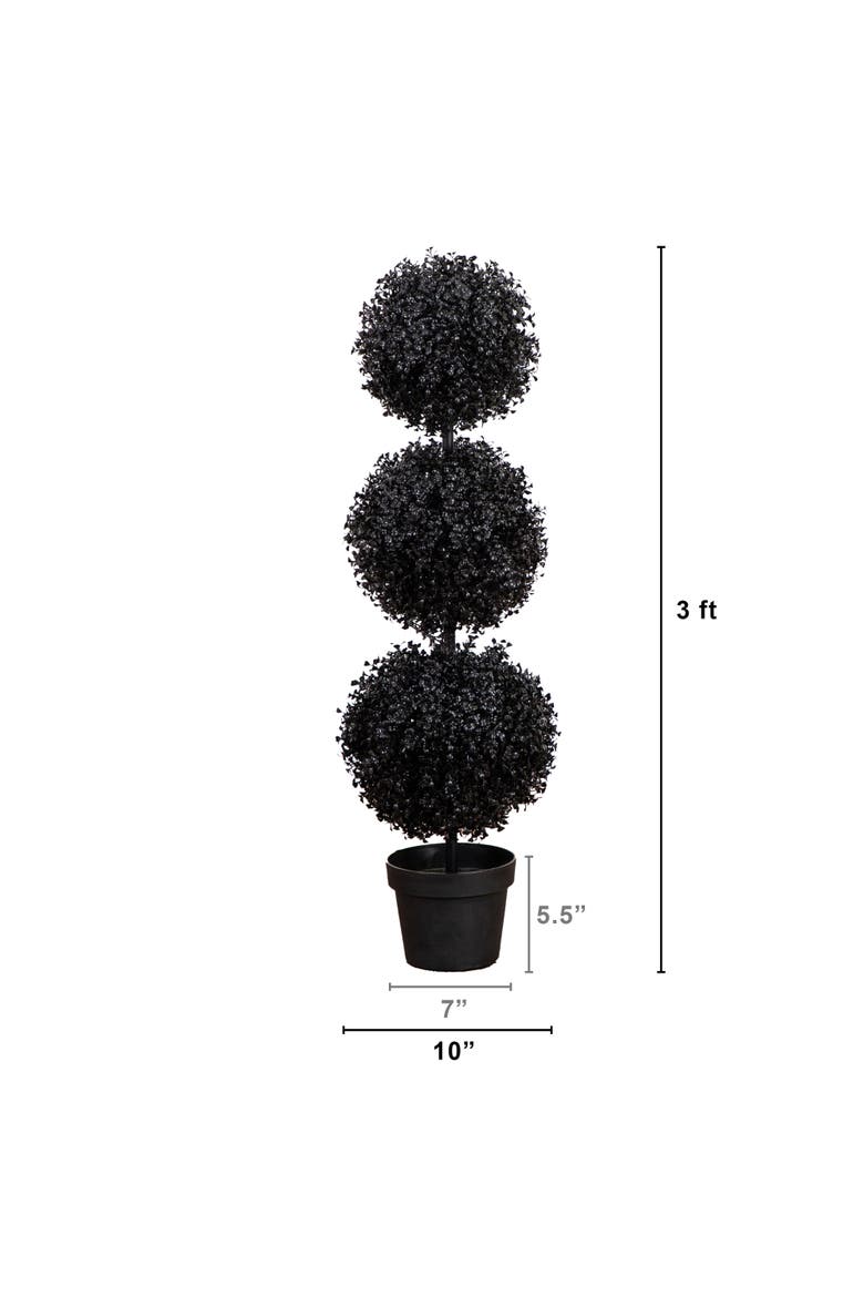 3-ft UV Resistant Artificial Halloween Black Triple Ball Boxwood Topiary, Alternate, color, Green