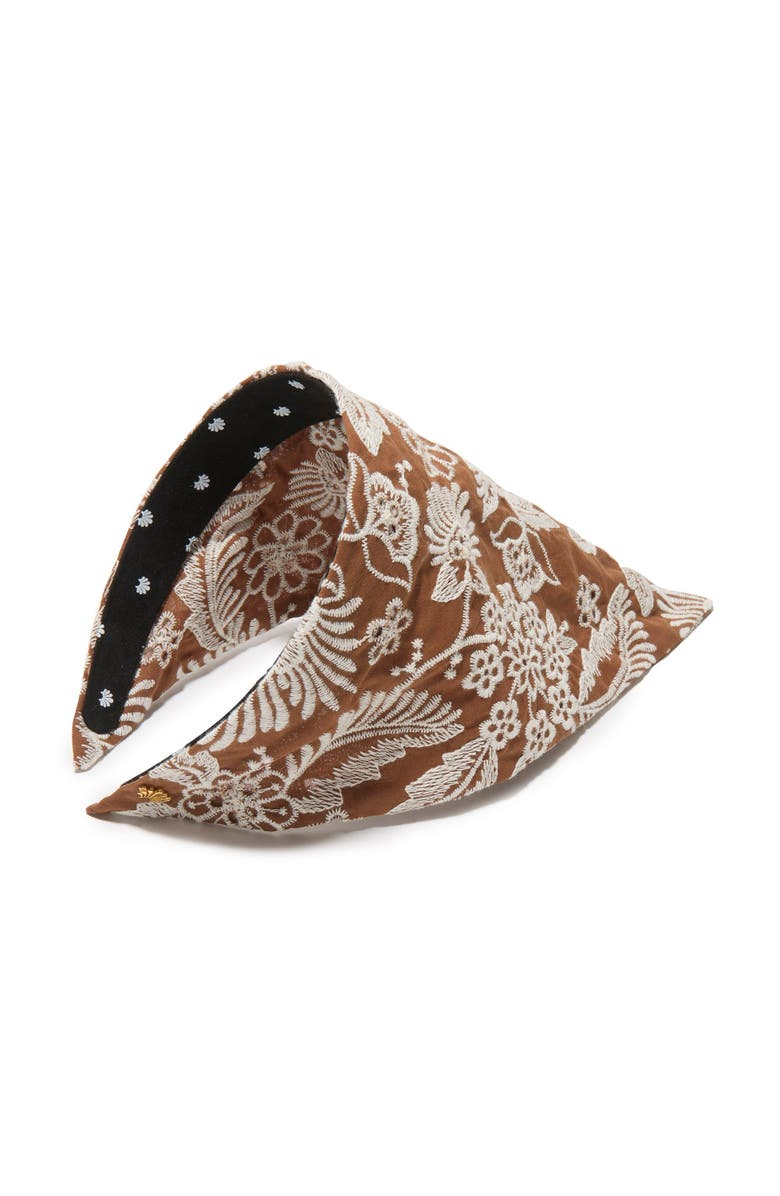 Lele Sadoughi Jackie Embroidered Eyelet Handkerchief Headband, Main, color, Espresso Garden 200