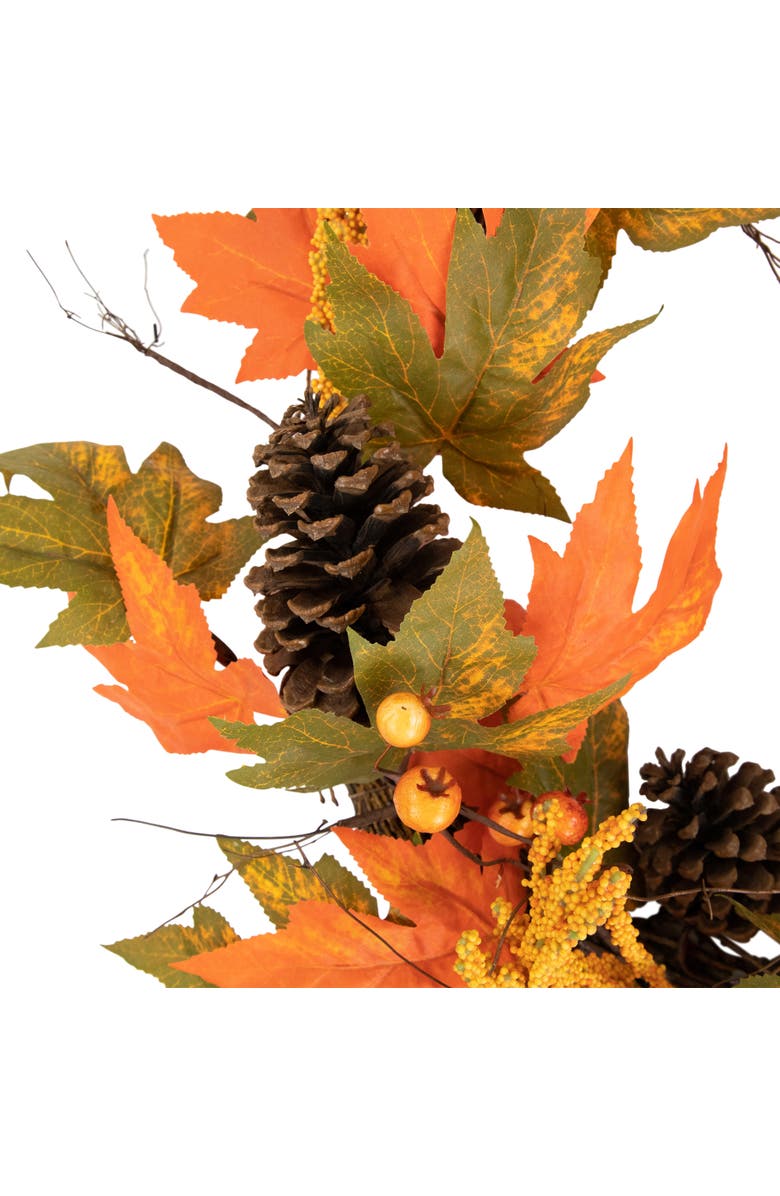 Northlight Maple Leaves Pinecones and Berries Artificial Fall Harvest Wreath - 24", Alternate, color, Orange