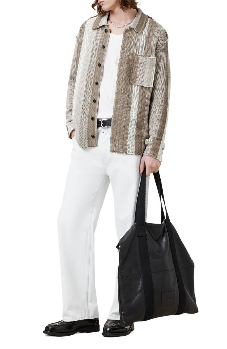 AllSaints Truck Stripe Knit Shirt Jacket, Alternate, color, Plaster Taupe