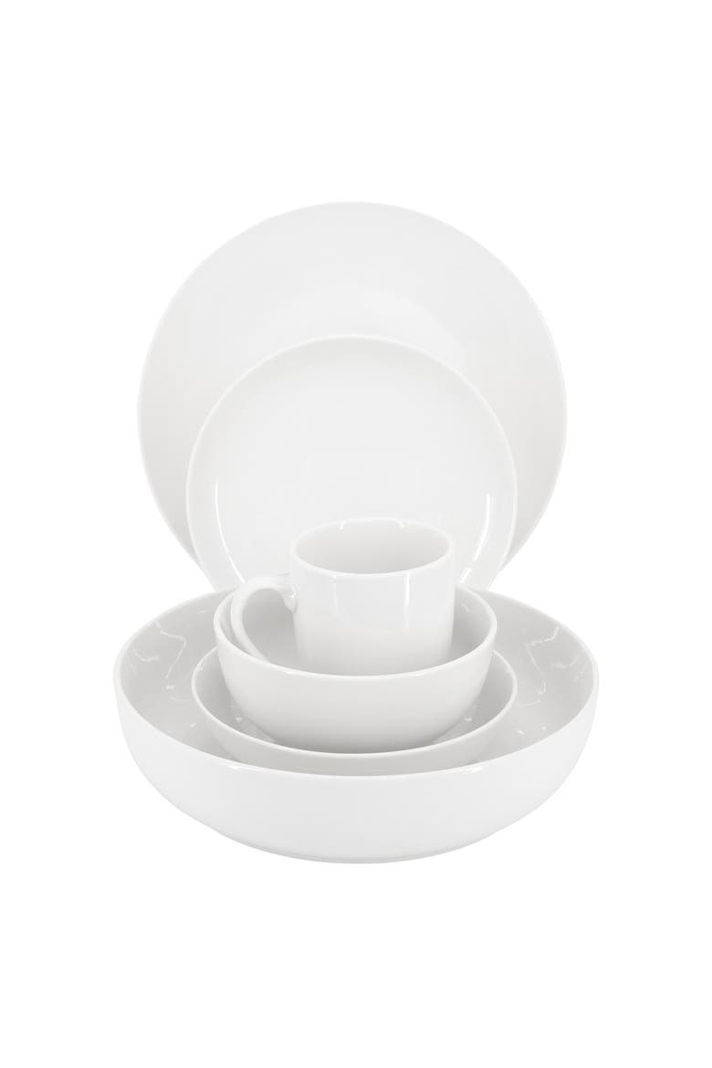 Iris 32 Piece Porcelain Dinnerware Set with 2 Serving Bowls, Alternate, color, White