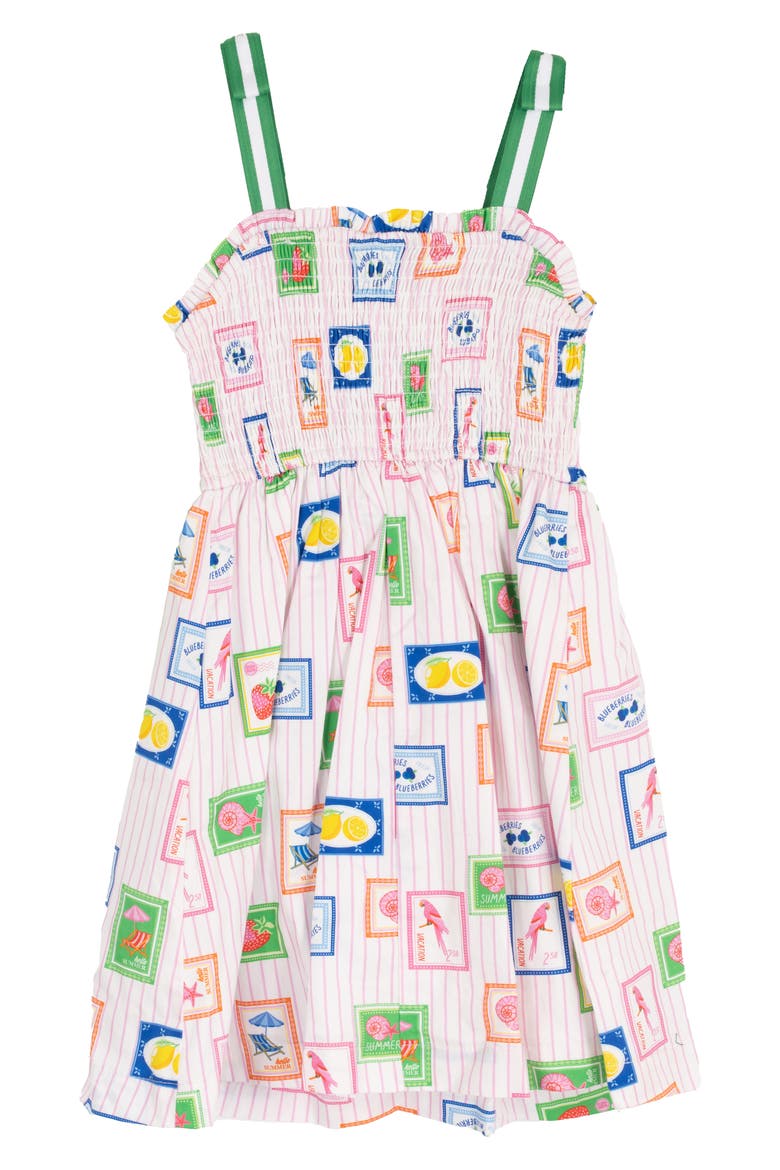 Kids' Printed Smocked Sundress, Alternate, color, PINK MULTI