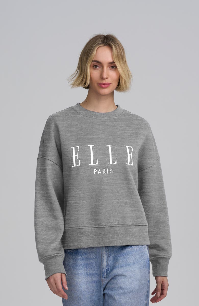 ELLE Collection Embroidered ELLE Sweatshirt, Main, color, Heathery Grey/Ivory