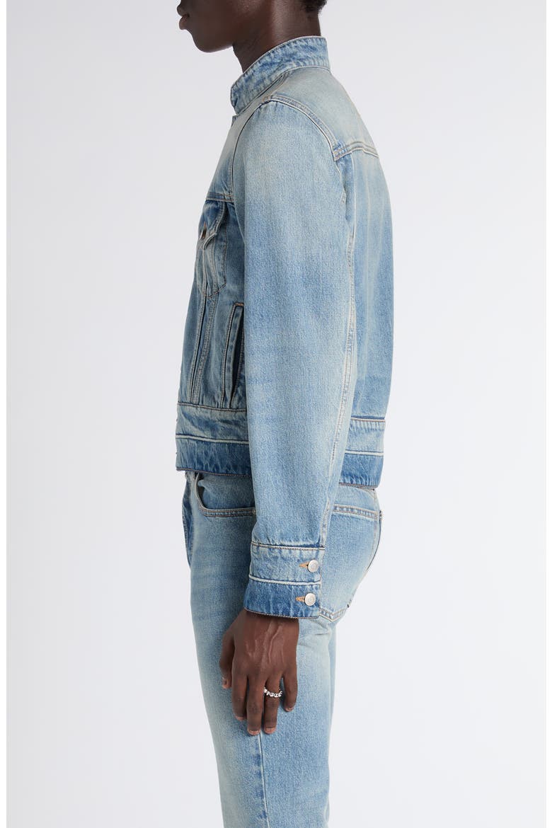 Band Collar Denim Jacket, Alternate, color, BLUE WASHED