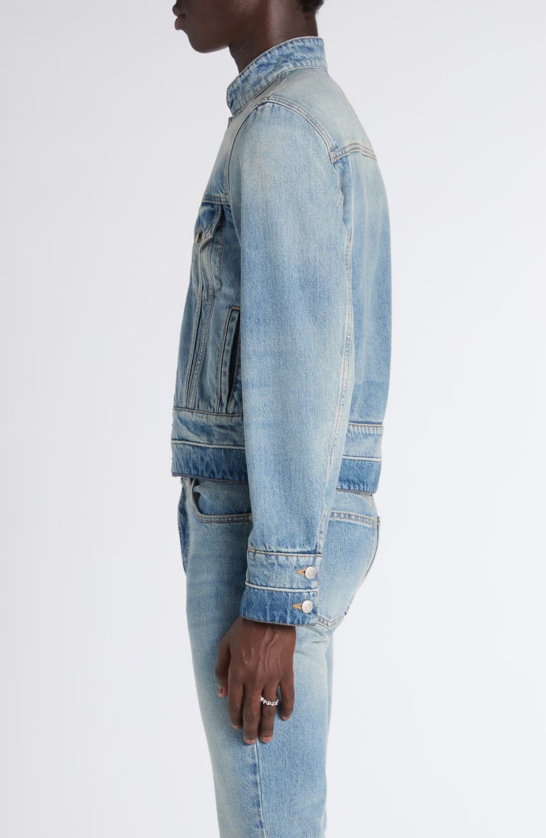 McQueen Band Collar Denim Jacket, Alternate, color, Blue Washed