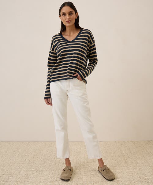 Pact Organic Cotton Classic Fine Knit Relaxed Sweater In Encinitas Stripe Midnight Blue
