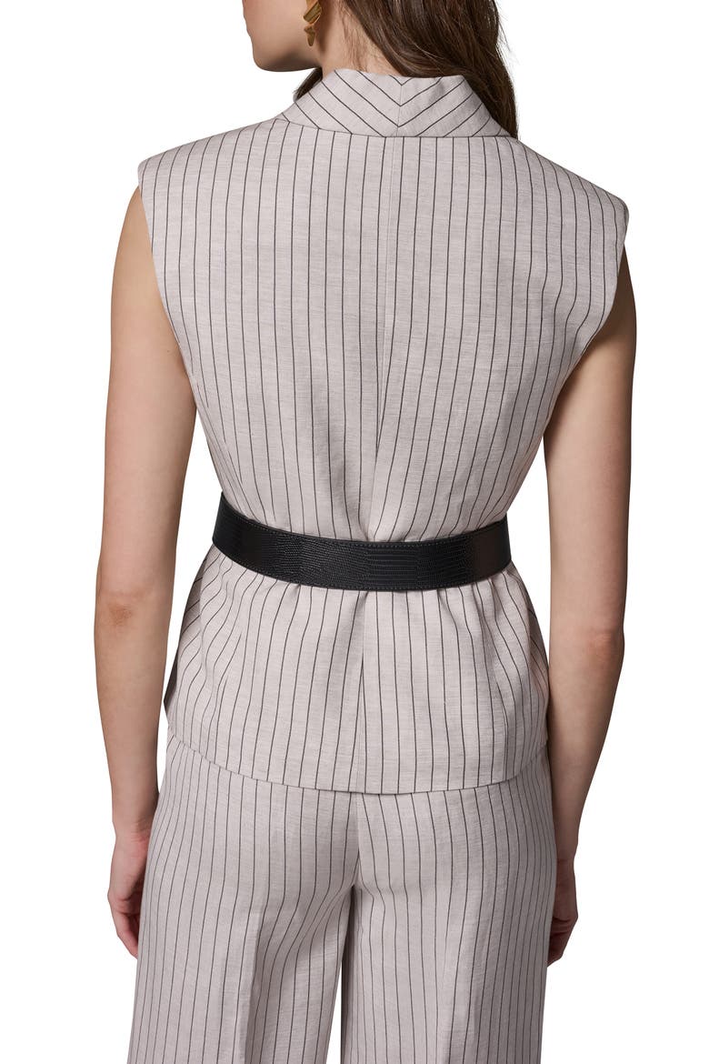 Belted Linen Blend Vest, Alternate, color, FLAX/ BLACK