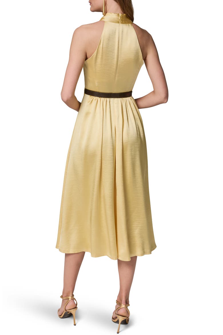 Belted Satin Midi Dress, Alternate, color, PANNA COTTA