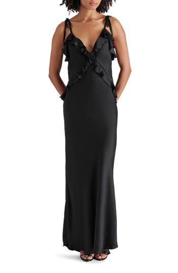 Steve Madden Adaline Ruffle Trim Maxi Dress In Black