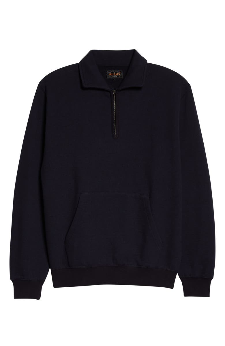 BEAMS Plus Half Zip Cotton Piqué Sweatshirt, Alternate, color,
