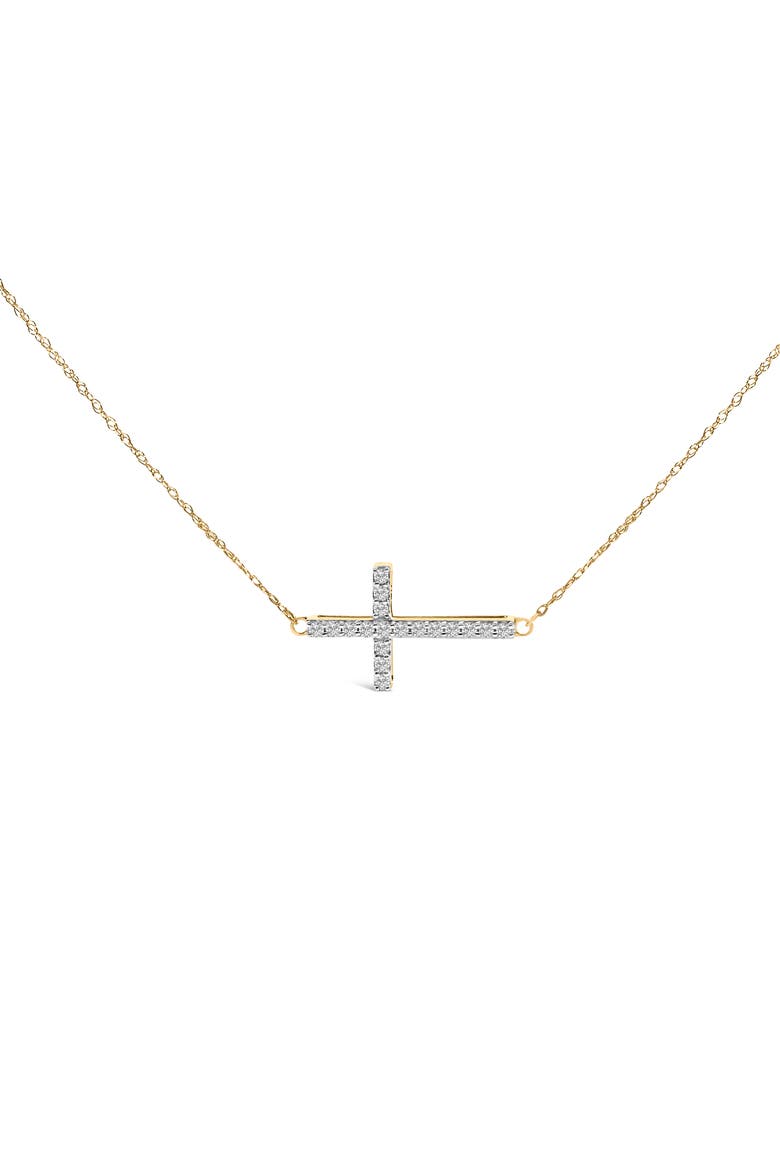 10K Yellow Gold 1/5 Cttw Diamond Sideways Cross Pendant Necklace, Main, color, Yellow Gold