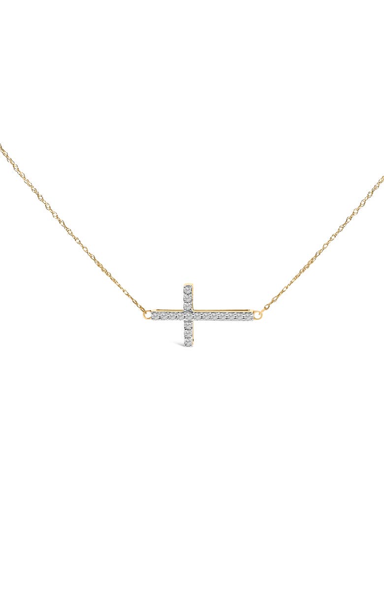 Haus of Brilliance 10K Yellow Gold 1/5 Cttw Diamond Sideways Cross Pendant Necklace, Main, color, Yellow Gold