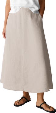 Eileen Fisher A-Line Organic Linen Midi Skirt