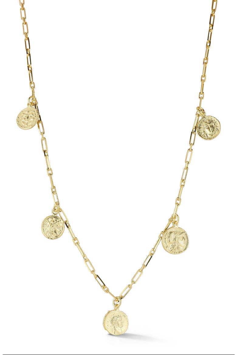 14K Gold Plated Sterling Silver Coin Charm Necklace, Main, color, GOLD