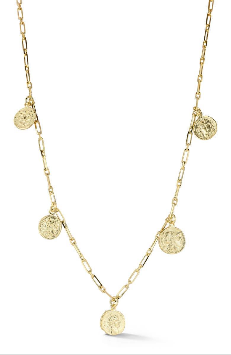 SPHERA MILANO 14K Gold Plated Sterling Silver Coin Charm Necklace, Main, color, Gold