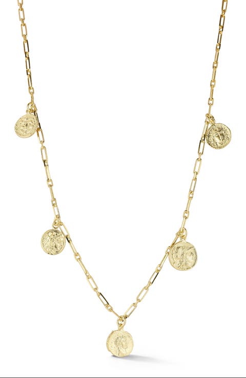 14K Gold Plated Sterling Silver Coin Charm Necklace
