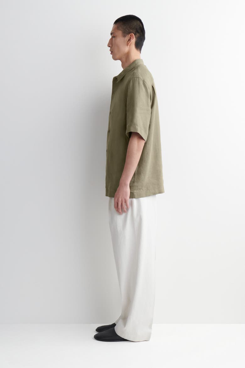 Linen Short-sleeved Shirt, Alternate, color, KHAKI