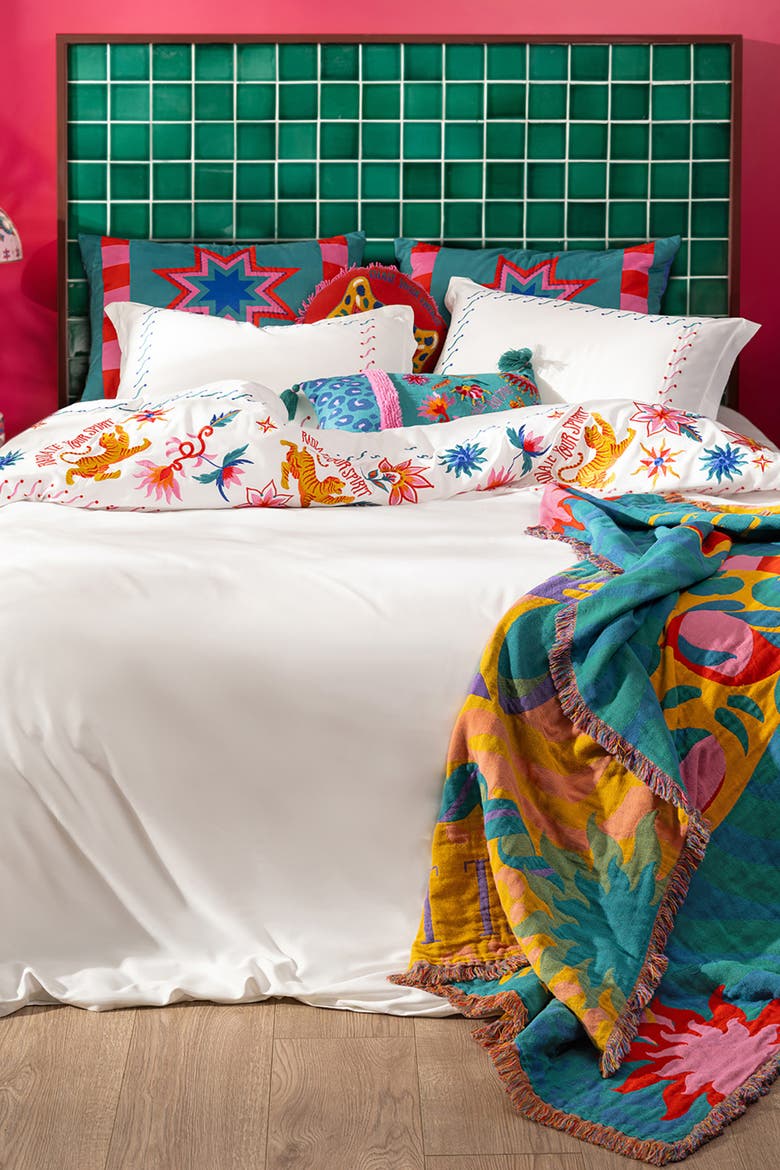 Kadmos Embroidered Viscose Cotton King Duvet Cover Set, Alternate, color, White